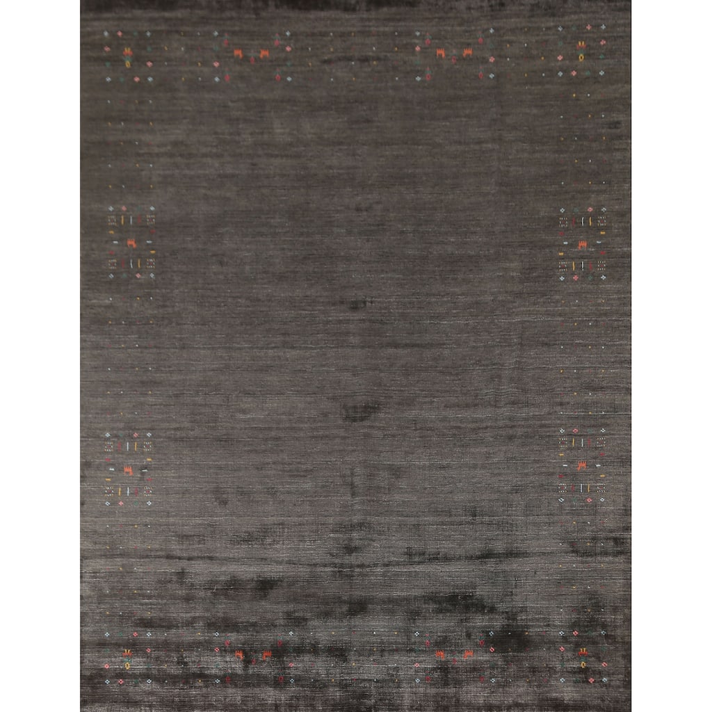 Gabbeh Area Rug Handmade Grey Tribal Wool Carpet - 8'3" x 9'8"