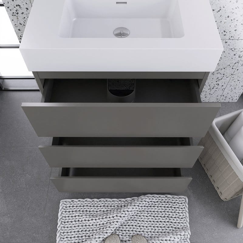 Wood Freestanding Bathroom Vanity Set with White Integrated Resin Sink