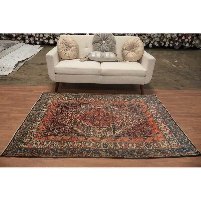 Hand Knotted Oriental 100% Wool Carpet Traditional Medallion Beige & Ivories Bibikabad Area Rug - 6' 2'' X 4' 5''
