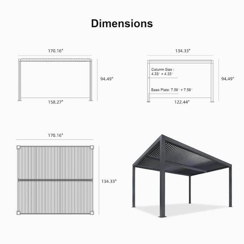 PURPLE LEAF Louvered Pergola with Solar Lights Hardtop Gazebo for Patio