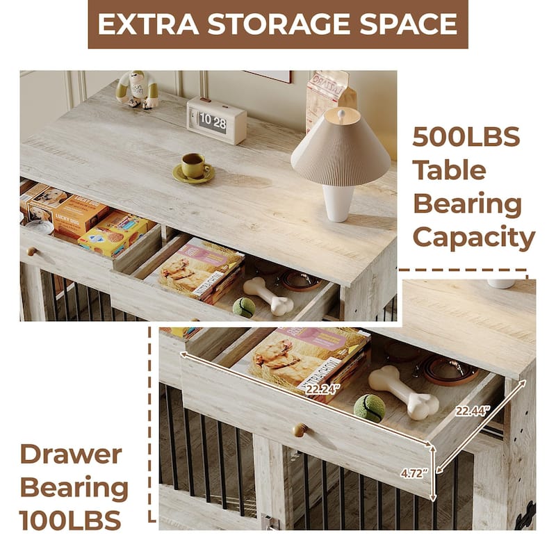 Dog Crate Furniture with Barn Door, Removable Divider, 47"