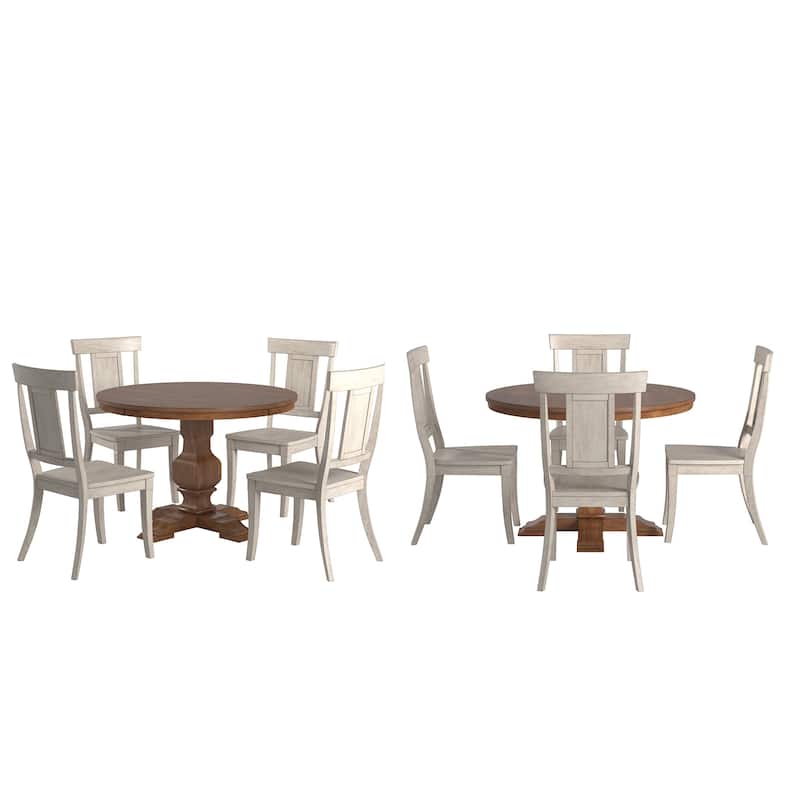 Ronda 45" Round Solid Wood Top Dining Set with Panel Back Chairs