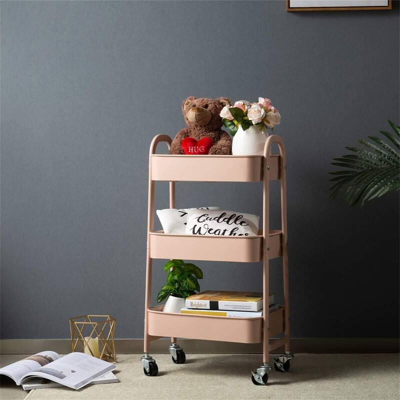 3 Tier Metal Utility Cart - 15.35"D x 27.5"W x 11.42"H - Rosiness