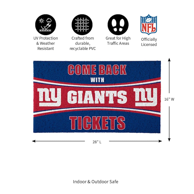 New York Giants 28 in. x 16 in. PVC "Come Back With Tickets" Trapper Door Mat