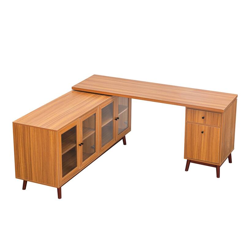 Modern L-Shaped Office Executive Desk with Storage Cabinets, Drawers