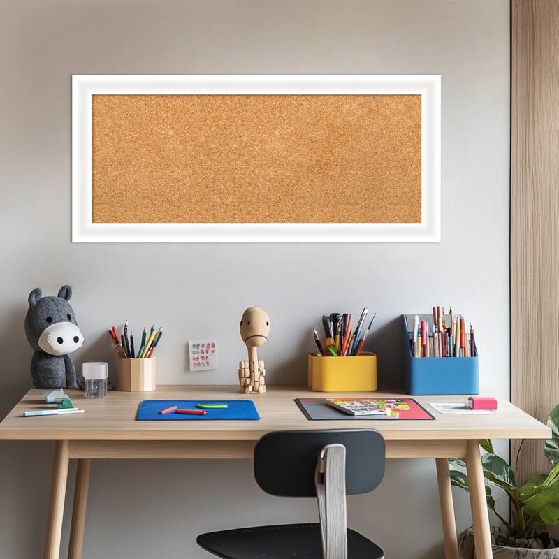 Oliver White Narrow Wood Framed Cork Board - Bulletin Board, Organization Board, Pin Board