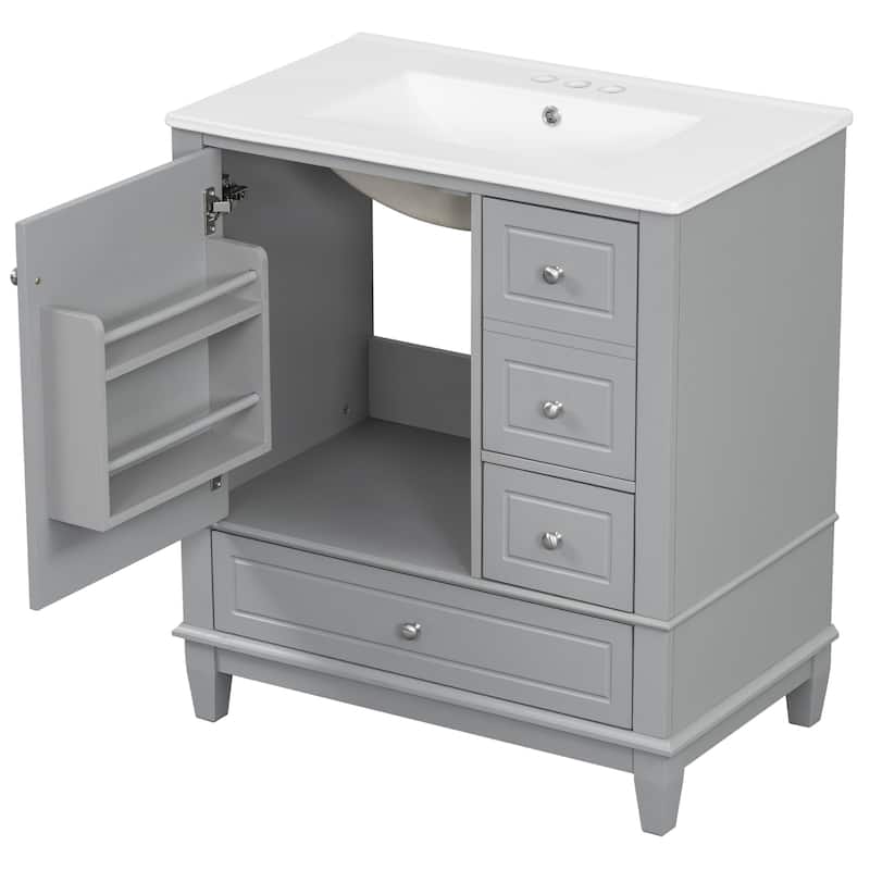 30" Bathroom Vanity with Sink, One Door with Shelf and Three Drawers, Soft Close Door