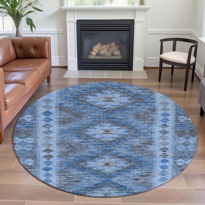 Premium Washable Super Soft Global Boho Mayfield Rug - Navy - 8' x 8'