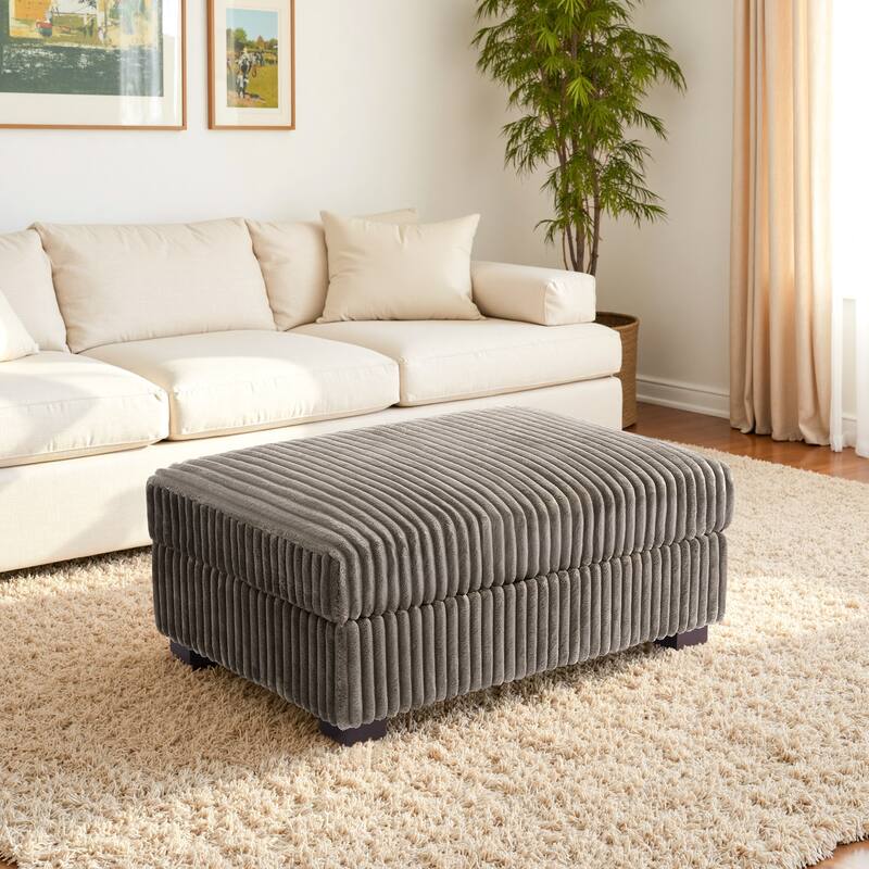 Modern Overise Plush Corduroy Ottoman With Wood Leg - Light Brown
