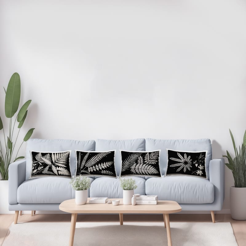 Stupell White Ferns on Black Decorative Printed Throw Pillow Design by Phillipa Katz (Set of 4)