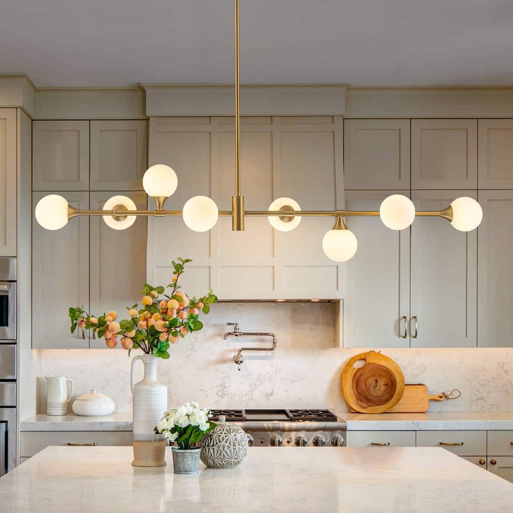 8-Light Modern Sputnik Linear Cluster Frosted Glass Globe Chandelier for Dining Room - W 51.18"