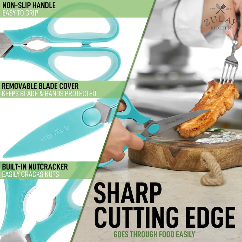 Zulay Kitchen Ultra Sharp Stainless Steel Kitchen Shears With Protective Cover