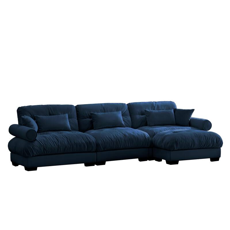 130" Velvet Oversized Modular Sectional Sofa with Ottoman & Cloud Cushions