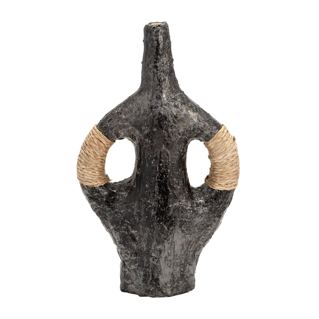 Sagebrook Home Terracotta 14"H, Double Handle With Twine Vase, Black, Novelty, Terracotta, Contemporary, 14"H, Textured