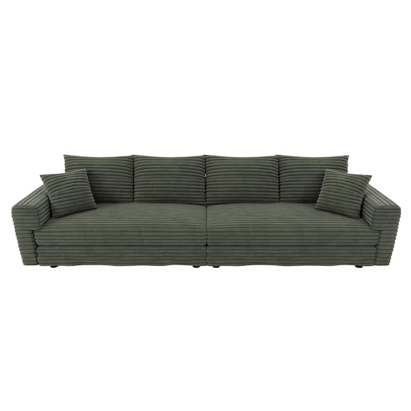 102.4" Corduroy Couch with Ottomans, 4 Seat Convertible Modular Sectional Sofa, Upholstered Couches with Pillows for Living Room