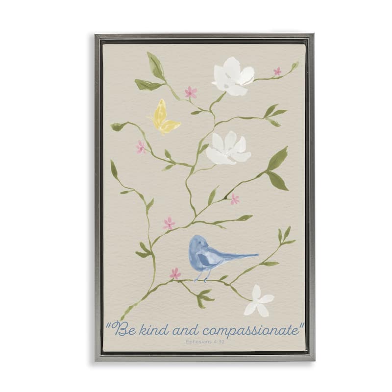 Stupell Floral Be Kind & Compassionate Framed Floater Canvas Wall Art Design By Lucille Price - 21 x 31 - Grey