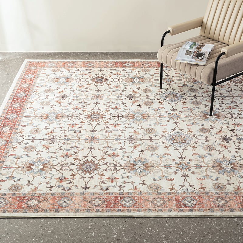 Glitzhome Vintage Persian Floral Medallion Area Rugs Collection - 8' x 10' - lvory/Red-600gsm