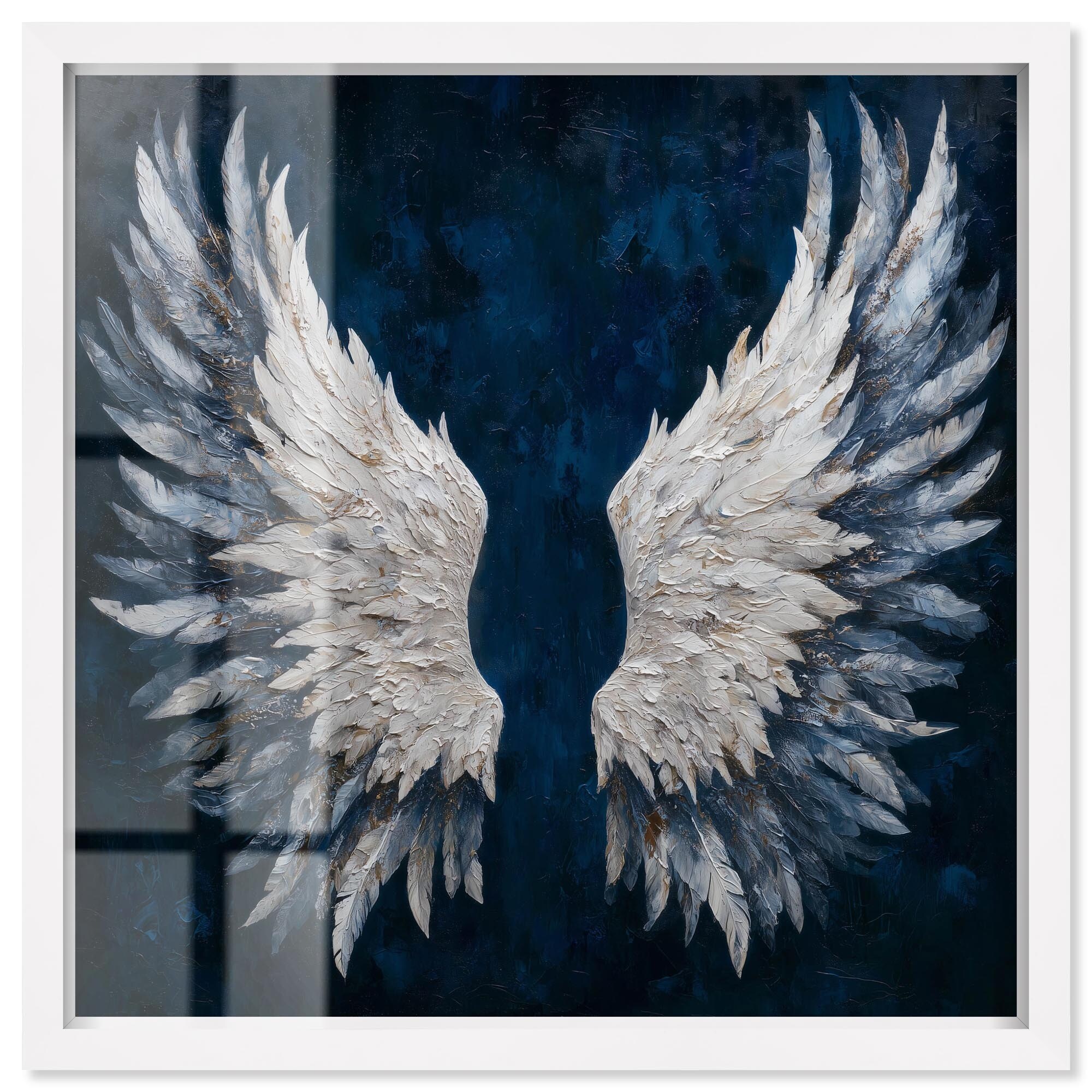 Angel Wings on Navy Christian Decor Shadowbox Print by Art Remedy