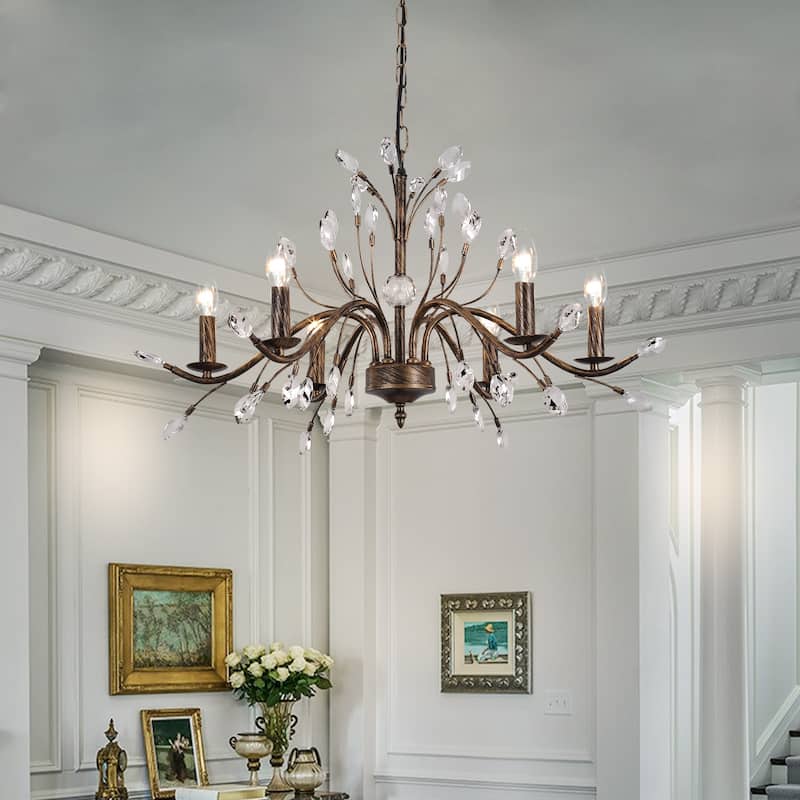 Farmhouse Retro Tree Branch Crystal Chandelier Candle-Style Pendant Light