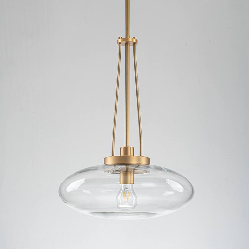 1-Light Matte Black/Brushed Brass Industrial Modern Glass Pendant Light with Swivel Head for Dining Bar & Bedroom
