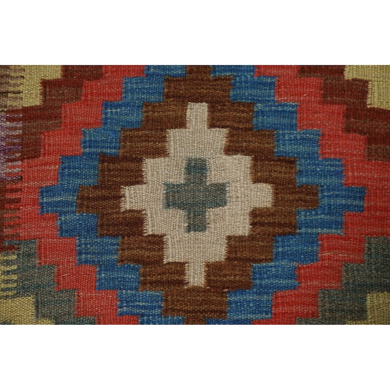 Southwestern Kilim Runner Rug Hand-Woven Wool Carpet - 1'11"x 7'0"