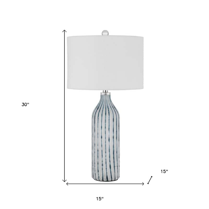 30" Aqua Grey Glass Table Lamp with White Drum Shade and 3-Way 72” Cord Switch for Bedroom - 30" H x 15" W x 15" D