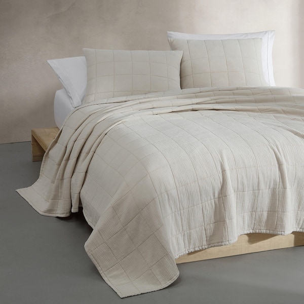 Calvin Klein Cotton Gauze Solid Reversible Quilt Set - Beige - King