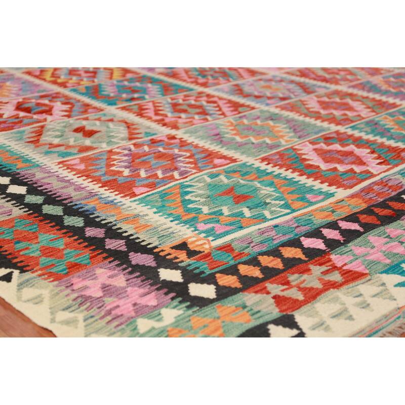 Reversible Kilim Oriental Area Rug Flatweave Living Room Wool Carpet - 9'9"x 13'1"