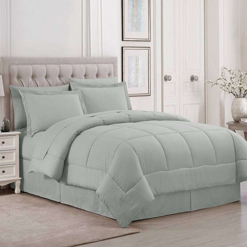 Soft Dobby 8-piece Striped Down Alternative Bed-in-a-Bag Set w/ Sheets - Silver - King