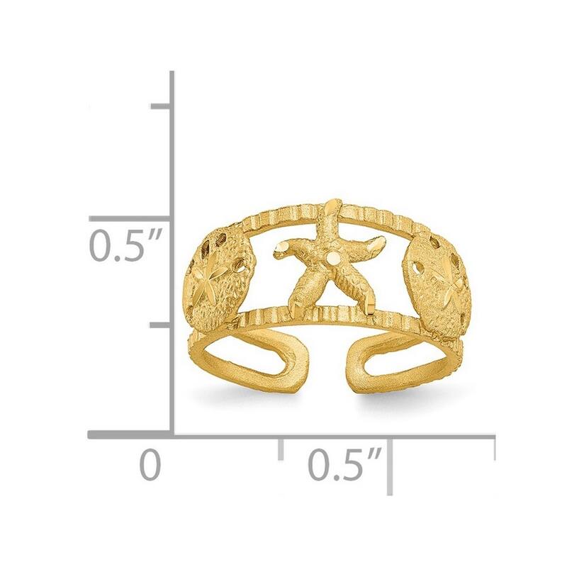 Curata Womens Adjustable Solid 14 karat Yellow Gold StarFish Toe Ring