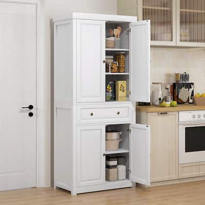 HOMCOM 72.5" Tall Farmhouse Kitchen Pantry Storage Cabinet, Freestanding Kitchen Cabinet with 4 Doors