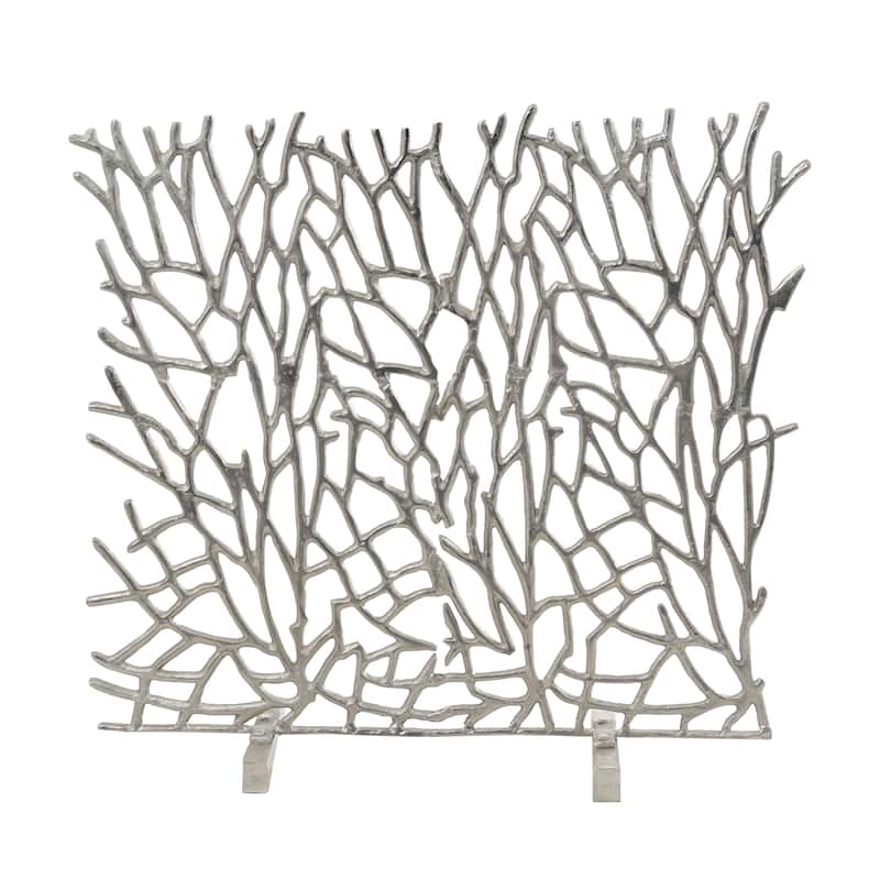 Aluminum Metal Abstract Coral Inspired Single Panel Fireplace Screen - Gold or Silver - Roche River Decor - Silver