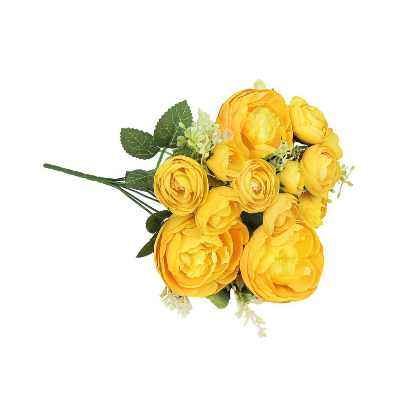 Set of 3 Honey Yellow Artificial Peony Flower Stem Bush Bouquet 12in - 12" L x 7" W x 7" DP