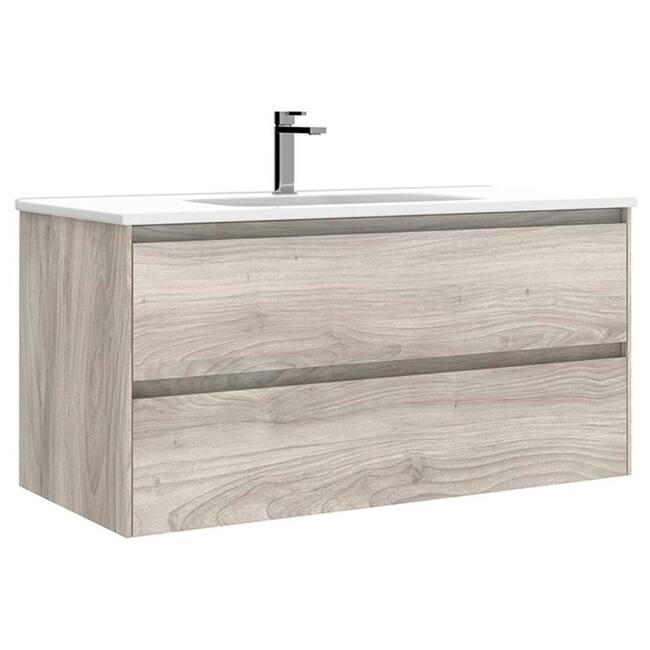 WS Bath Collections Perla C100 Perla 40" Wall Mounted Single Basin - Grey Pine - Steel Finish