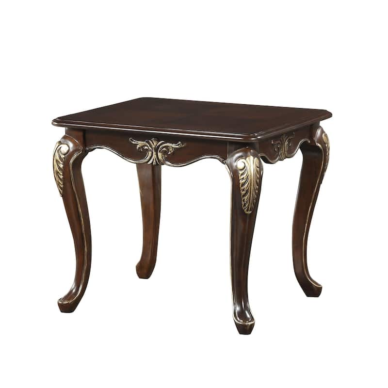 28 in. Brown Rectangle Wood End Table with Cabriole Legs