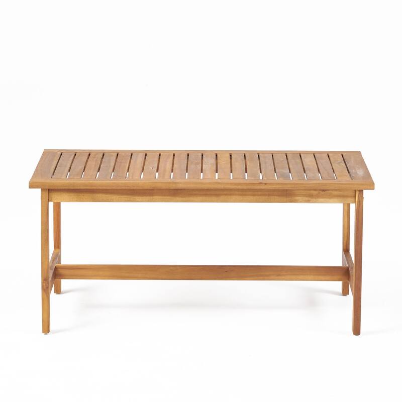 Acacia Wood Table Chairs Set with Slat Back Arm Chairs and Coffee Table, Outdoor Sectional Conversation Sets, 3-Piece