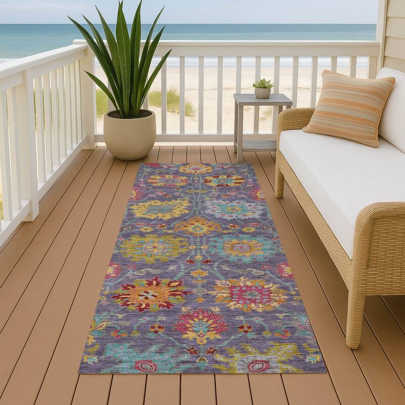 Machine Washable Indoor/ Outdoor Traditional Kashan Chantille Rug - Purple - 2'3" x 7'6"