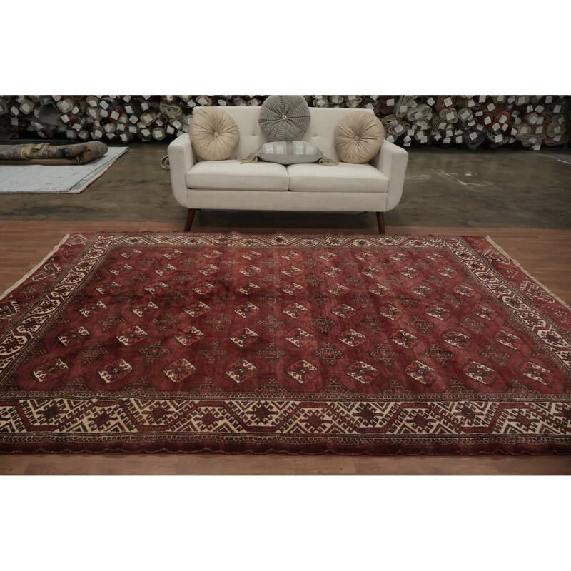 Hand Knotted Oriental 100% Wool Carpet Traditional Geometric Red Bokhara Area Rug - 9' 7'' X 7' 1''