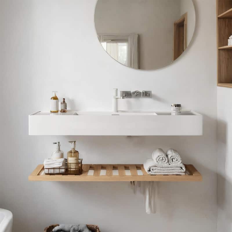 LED Bathroom Wall-Mounted Floating Vanity with Vessel Sink (No Faucet)