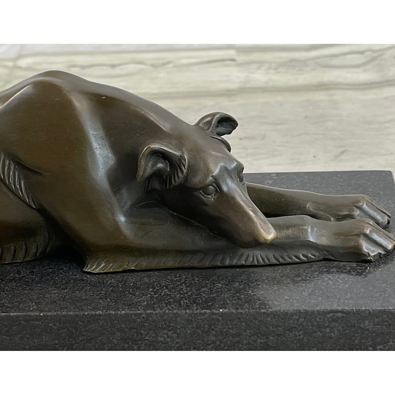 Signed Carvin Patient And Loving Greyhound Dog Bronze Art Deco Sculpture Statue