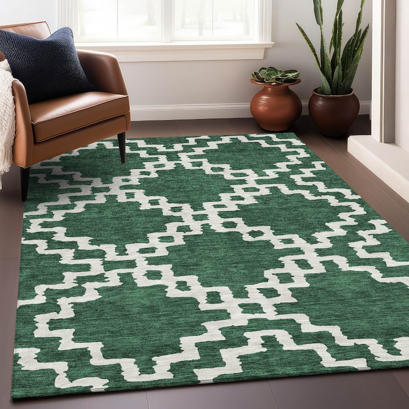 Premium Washable Super Soft Geo Trellis Mayfield Rug - Emerald - 10' x 14'