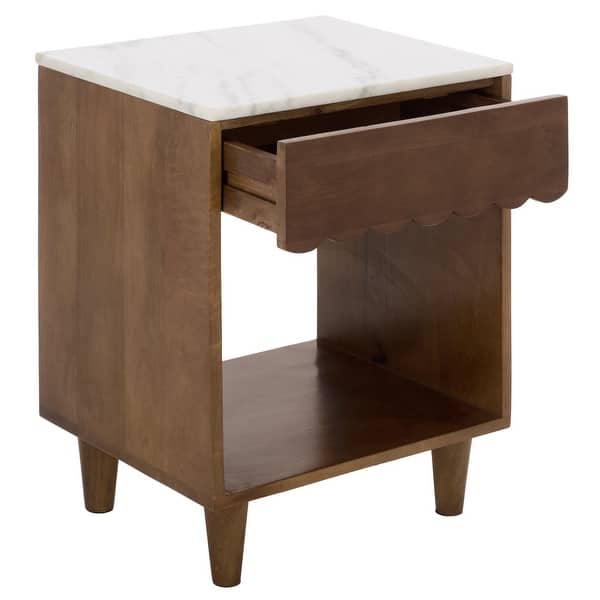 slide 2 of 14, SAFAVIEH Lyubov Nightstand with Drawer, Shelf & Marble Top White/Brown