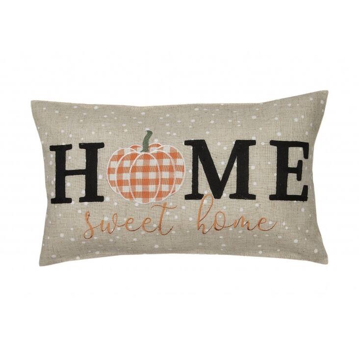 12" X 20" Beige and Orange Thanksgiving Pumpkin Linen Blend Zippered Pillow With Embroidery