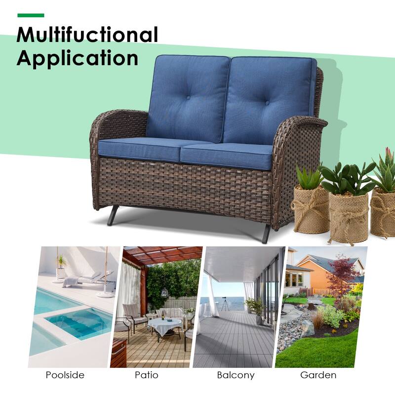 Outdoor Glider Loveseat Patio Wicker Sofa