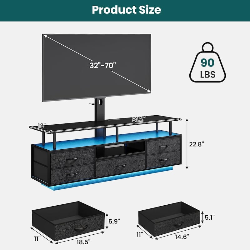 TV Stand with Mount 32/55/65/70 inch TVs Power Outlets Storage Entertainment Center