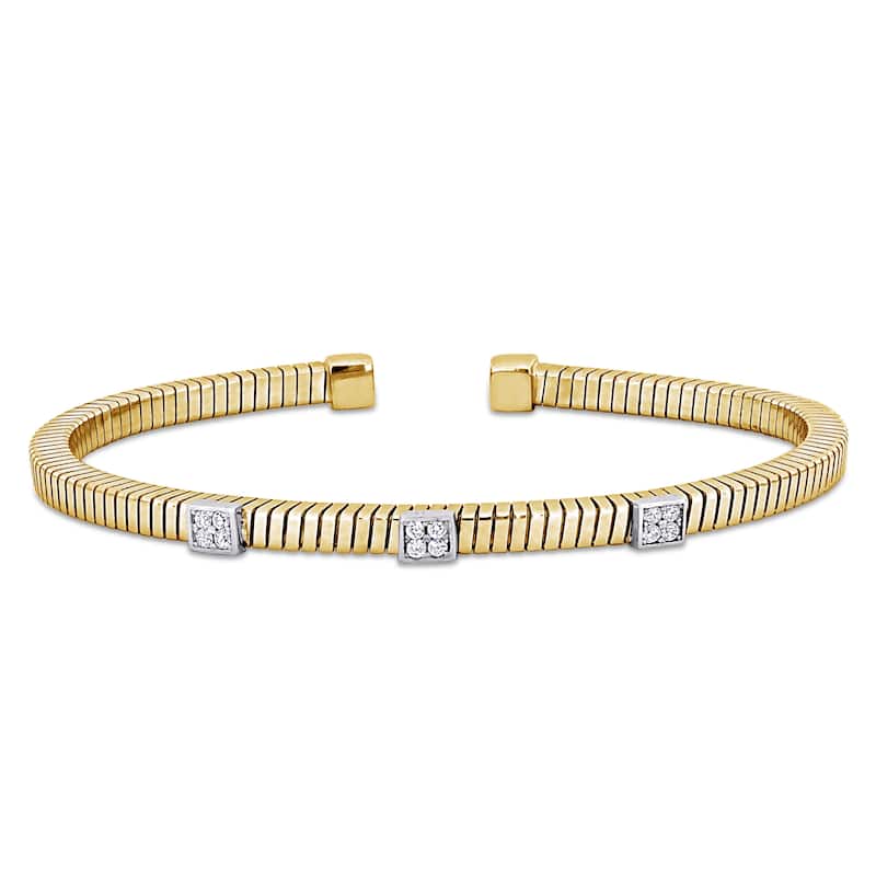 Miadora 3/8ct TGW Cubic Zirconia Station Bangle in 2-Tone Silver