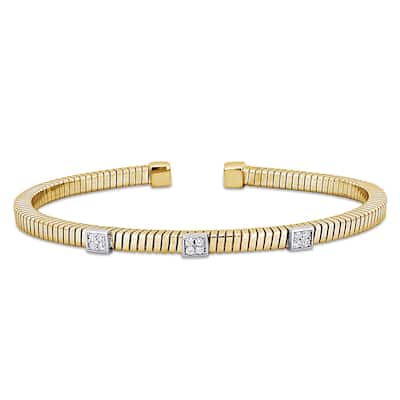 Miadora 3/8ct TGW Cubic Zirconia Station Bangle in 2-Tone Silver