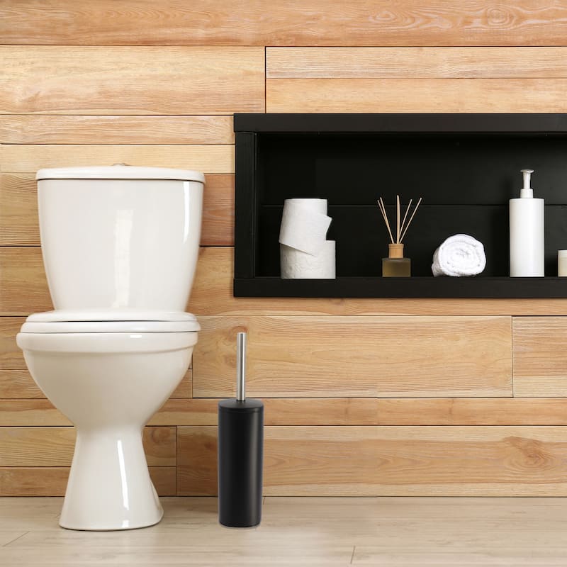 Square Metal Toilet Brush and Holder with Sturdy Handle Splash Guard - 3.12"L x 3.12"W x 15.8"H