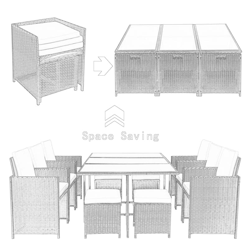 1-Piece Outdoor Rattan Wicker Patio Dining Table Set Garden Outdoor Patio Furniture Sets (11-Piece)