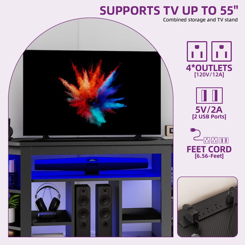 Moasis Corner TV Stand Media Console with LED Light and Shelves for TV up to 55"